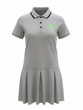 Burberry Children Light Gray Polo Dress with Neon Green Logo 14 Youth 164cm